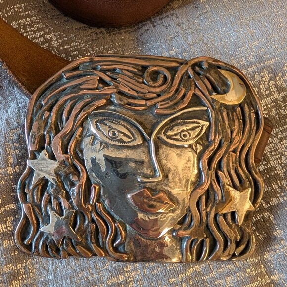 Sterling silver, copper, brass "Lola of the Night" Buckle & Leather Belt - Picture 12 of 14